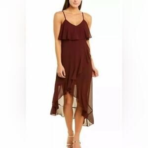 Ali & Jay Flounce High Low Dress in wine Small NWT